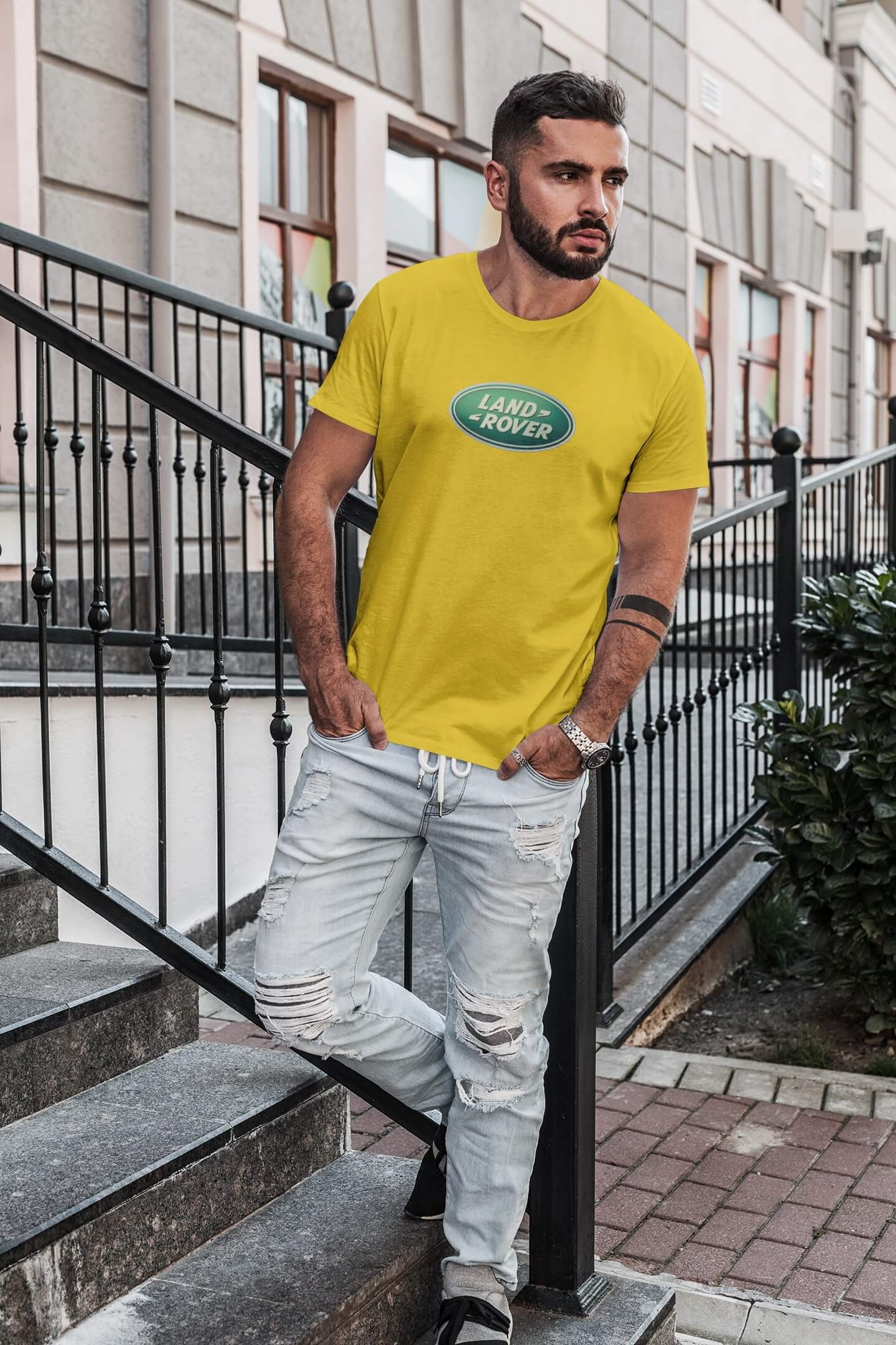 Pánské tričko s logem auta Land Rover Barva: Žlutá, Velikost: 2XL