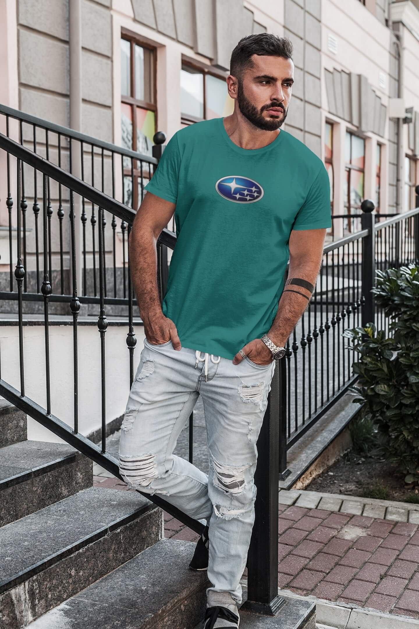 Pánské tričko s logem auta Subaru Barva: Smaragdově zelená, Velikost: 2XL