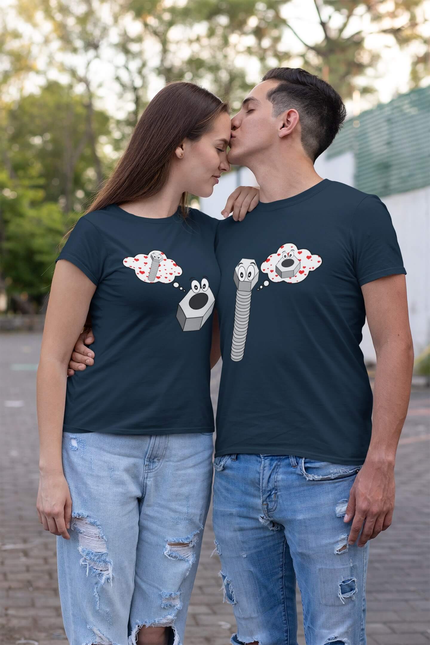 Trička pro páry Matice a šroub Barva: Petrolejová, Dámska velikost: 2XL, Pánska velikost: S