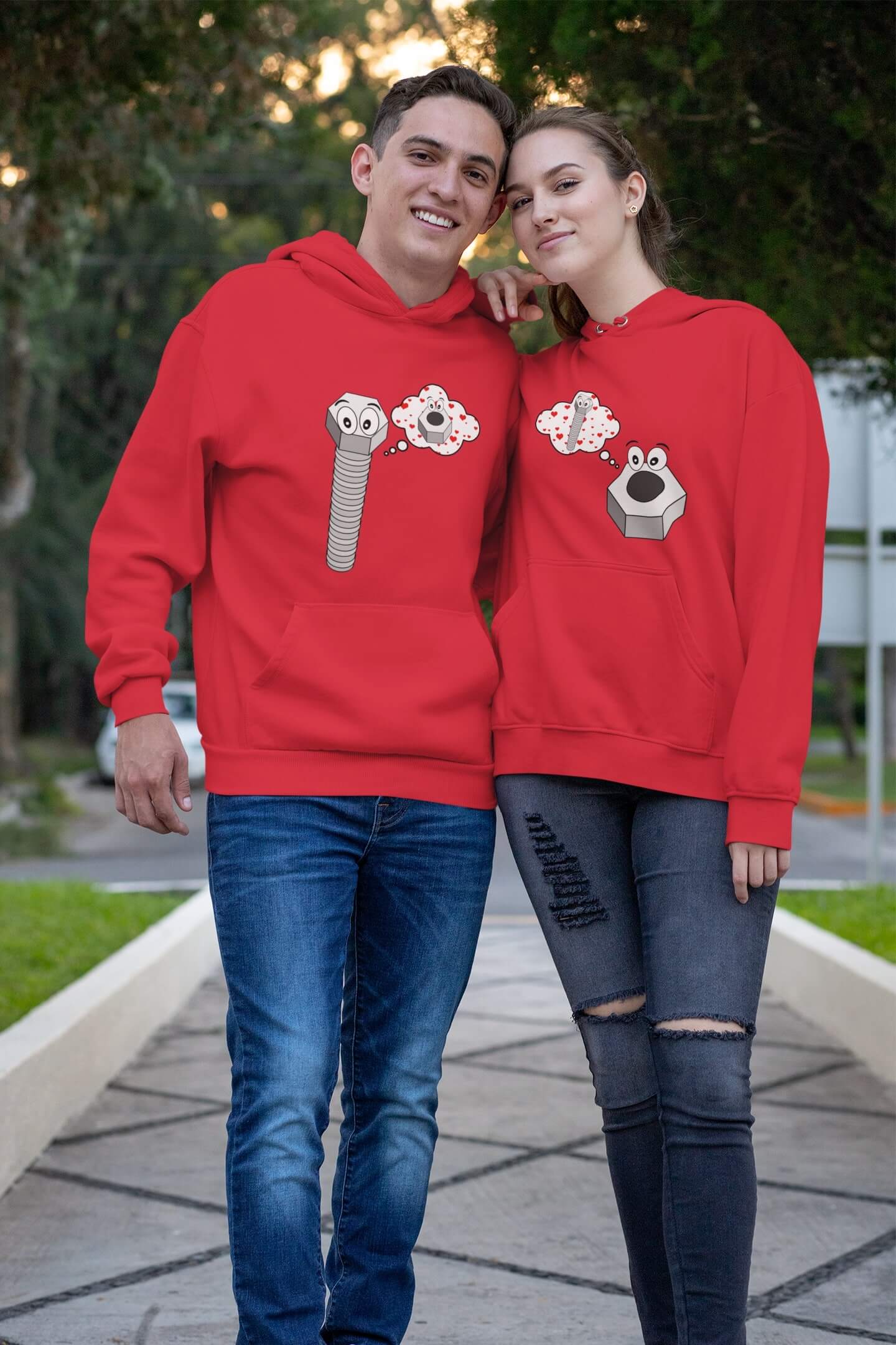 Mikiny pro páry Matice a šroub Barva: Červená, Dámska velikost: XS, Pánska velikost: 4XL