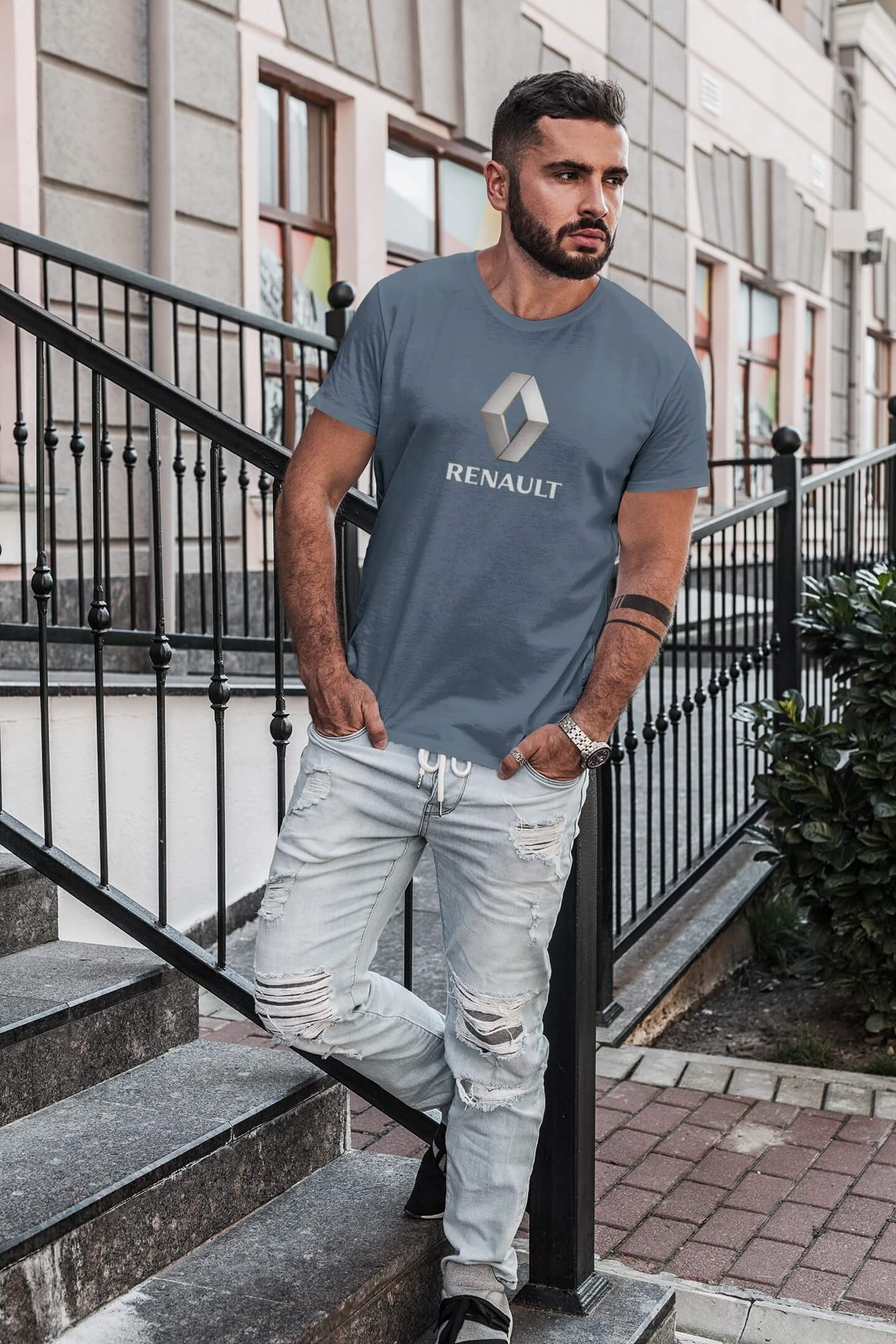 Pánské tričko s logem auta Renault Barva: Denim, Velikost: L