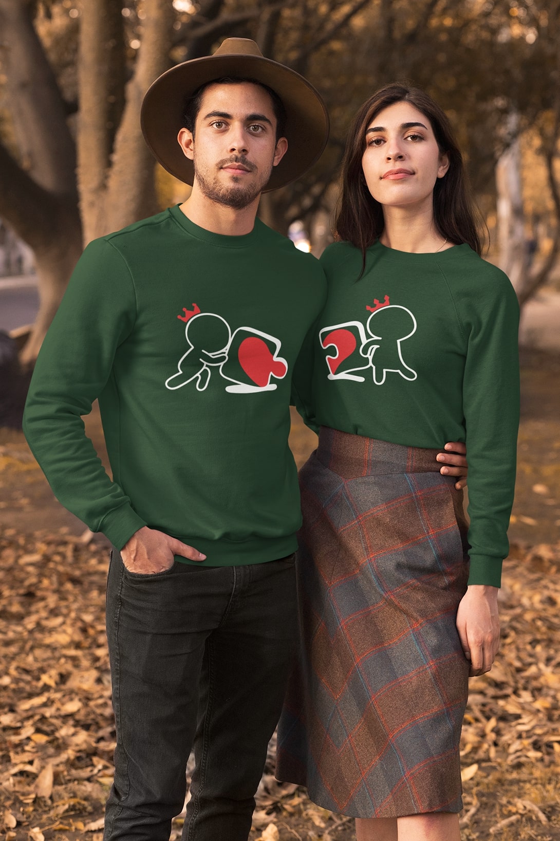 Unisex mikiny pro páry Puzzle Barva: Láhvově zelená, Dámska velikost: M, Pánska velikost: XL