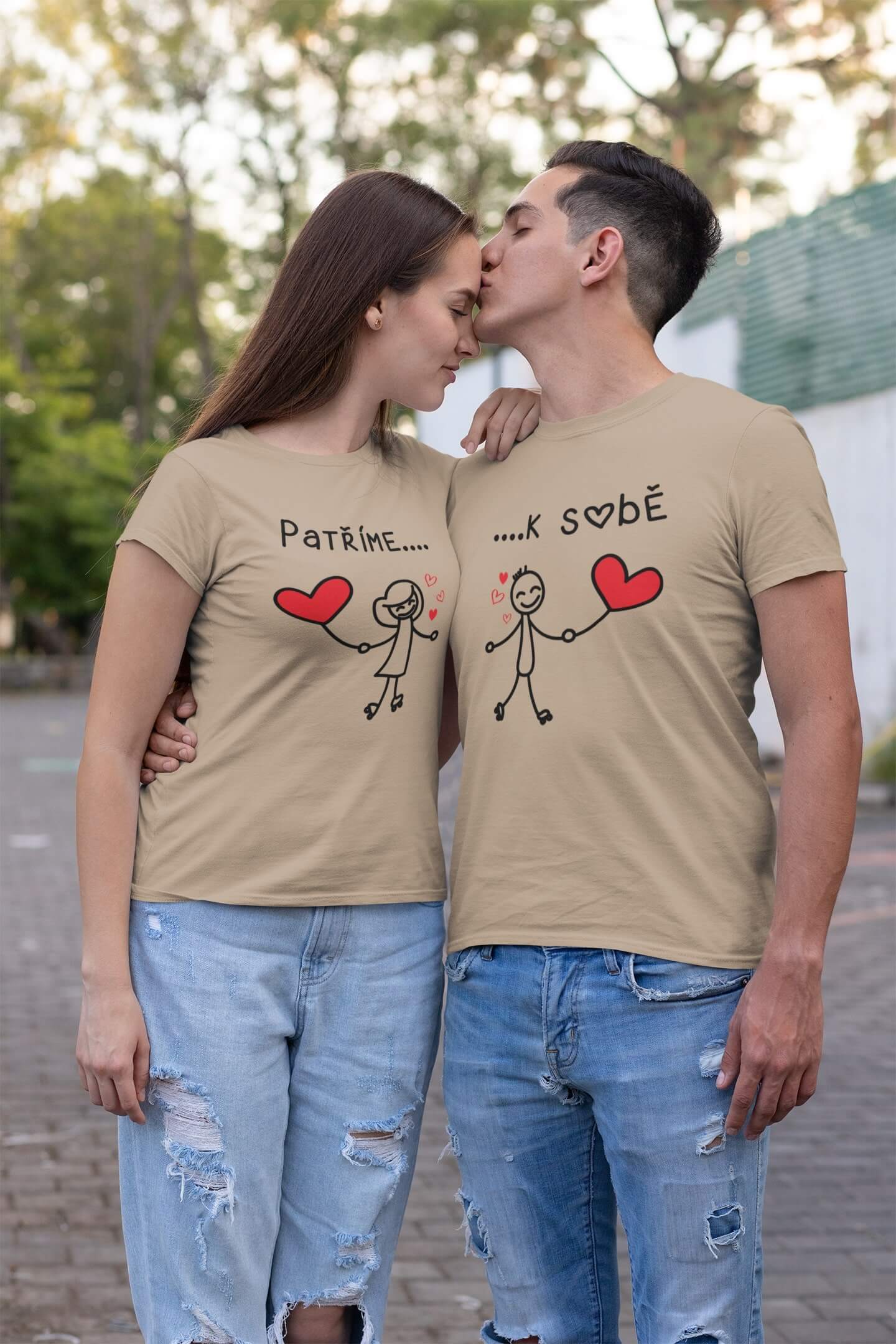 Trička pro puzzle Patříme k sobě Barva: Písková, Dámska velikost: M, Pánska velikost: L