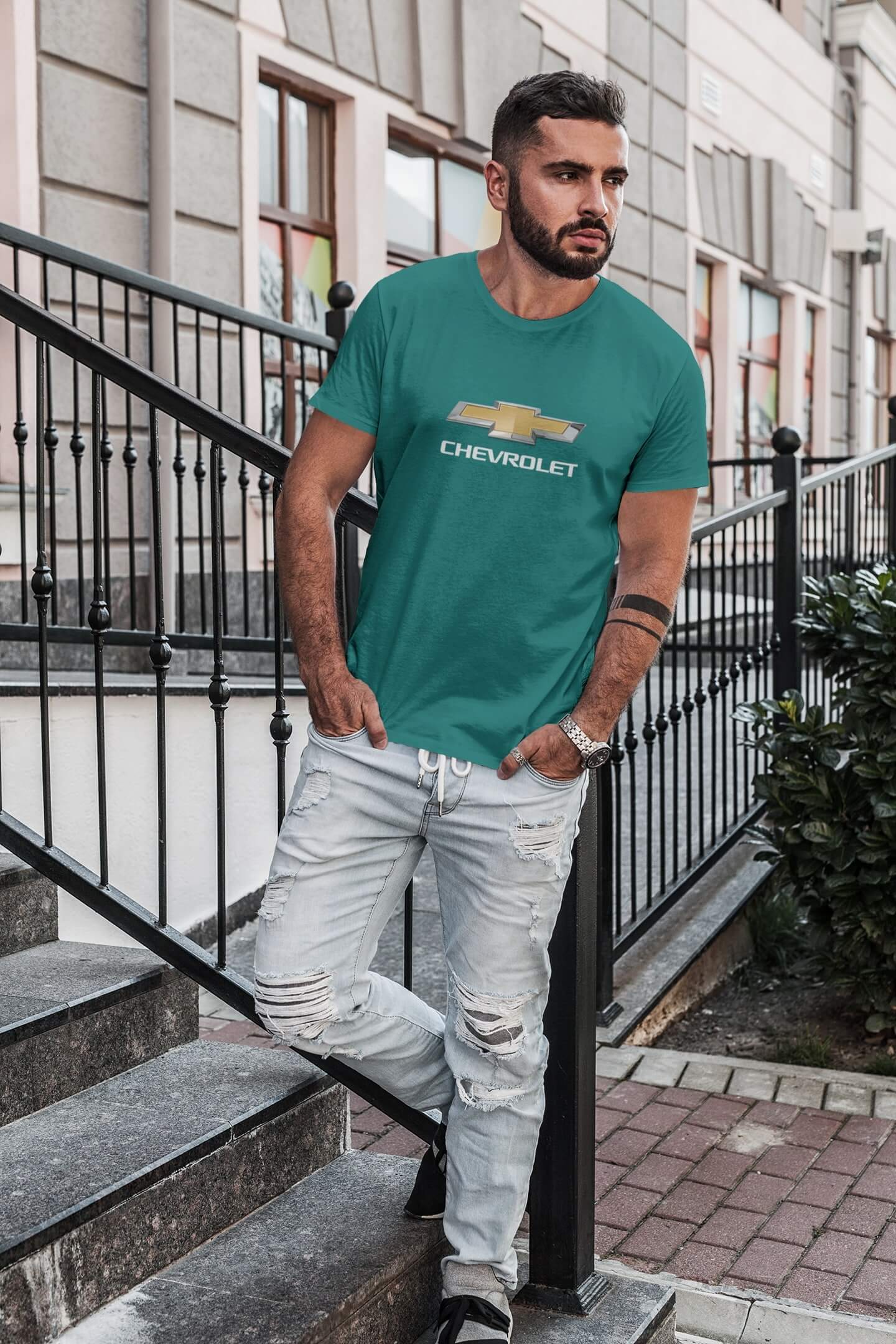 Pánské tričko s logem auta Chevrolet Barva: Smaragdově zelená, Velikost: L