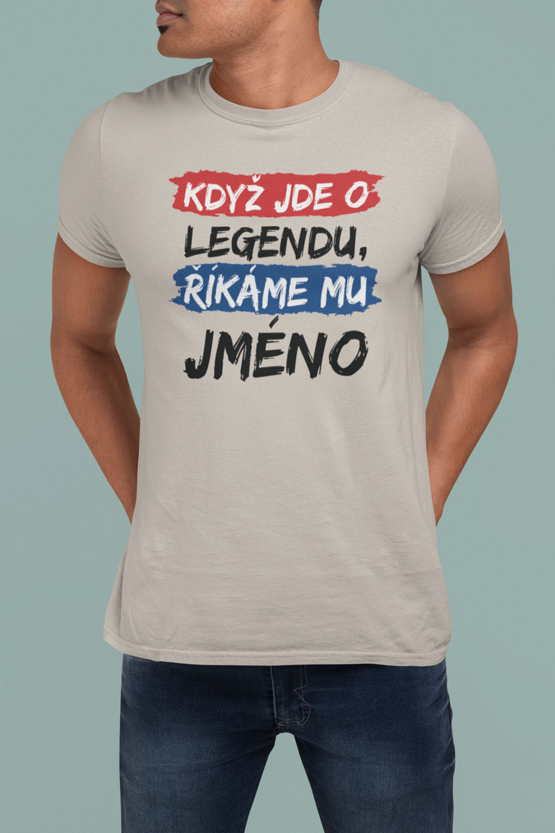 Pánské tričko Když jde o legendu s vlastním jménem Barva: Ledově šedá