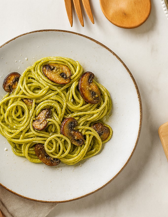 Barilla špagety s pestom a šampiňónmi