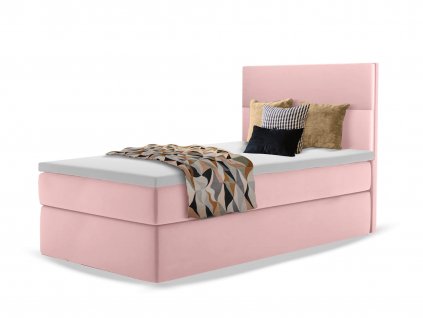 Mini 1 rózsaszín ágyneműtartós boxspring ágy matraccal 90x200