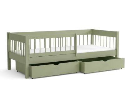 LESZANKA ágyneműtartós Montessori fa ágy 80x180 - olivazöld