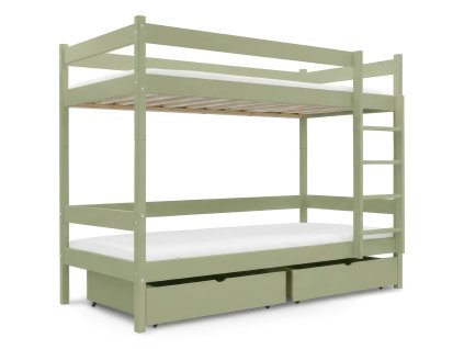 PAULA 2 olívazöld emeletes ágy 90x200 ágyneműtartóval