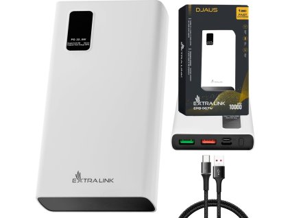 Powerbanka, 10 000mAh, rychlé nabíjení, USB-C, Extralink EPB-067W, bílá