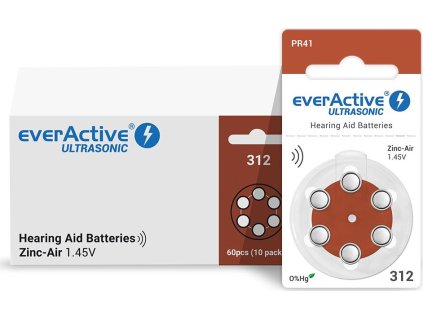 6 x baterie do aparatow sluchowych everactive ultrasonic 312