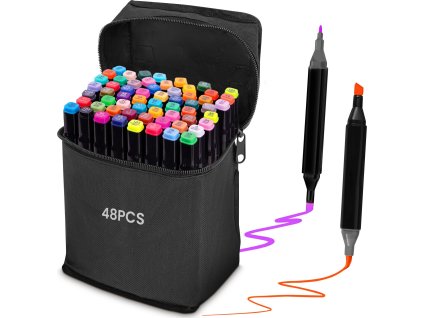 Oboustranné alkoholové fixy sada 48 ks