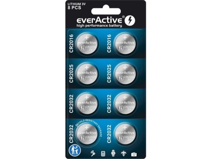 zestaw 8 sztuk baterii litowych everactive 4 x cr2032 2 x cr2025 2 x cr2016 2