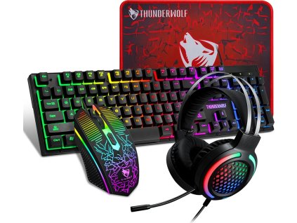 Herní set Gaming TF400 4in1 | Sada klávesnice + myš + podložka + sluchátka | LED podsvícení