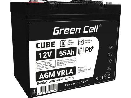 green cell cube agm ip54 12v 55ah vrla battery gel deep cycle scooter mower boat barge mower tractor fishing boat