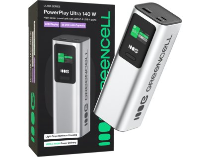 greencell powerplay ultra powerbank 25200mah 140w pd usb c z szybkim ladowaniem do laptopa macbook iphone 16 15 14 pro max