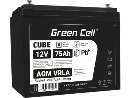 green cell cube agm ip54 12v 75ah vrla battery gel deep cycle powerchair photovoltaic leisure battery campervan