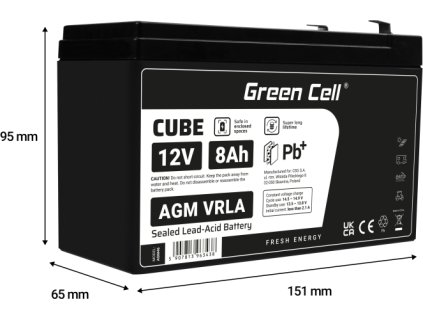 green cell agm vrla 12v 8ah bezobslugowy akumulator do systemu alarmowego kasy fiskalnej zabawki 1