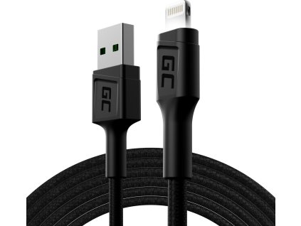 kabel przewod green cell gc ray usb lightning 200cm z bialym podswietleniem led szybkie ladowanie apple 24a