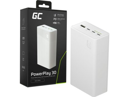greencell powerplay 30 white power bank with a capacity of 30000mah 225w 4 ports