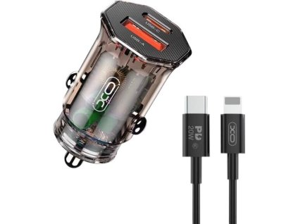 ladowarka samochodowa do telefonow z gniazdem usb oraz usb c pd xo cc50 30w kabel usb c lightning 1m