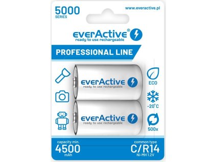 2 x akumulatorki everactive r14 c ni mh 5000 mah ready to use