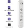 Anti-surge power strip | 4 zásuvky | 2 x USB | 1,8 m | bílý