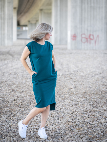 Šaty REY s krátkým rukávem lahvově zelená