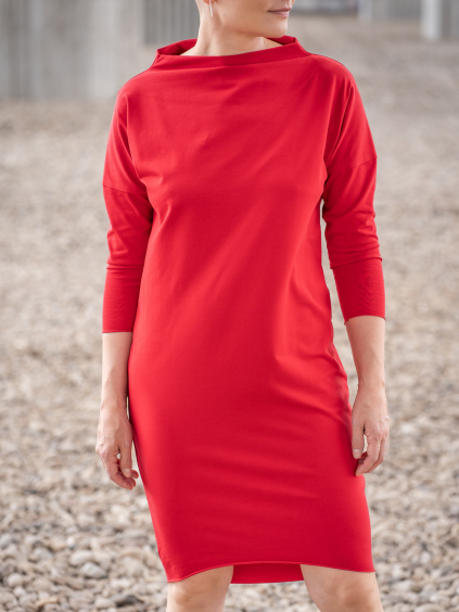 Šaty MUSE dlouhý rukáv červená detail