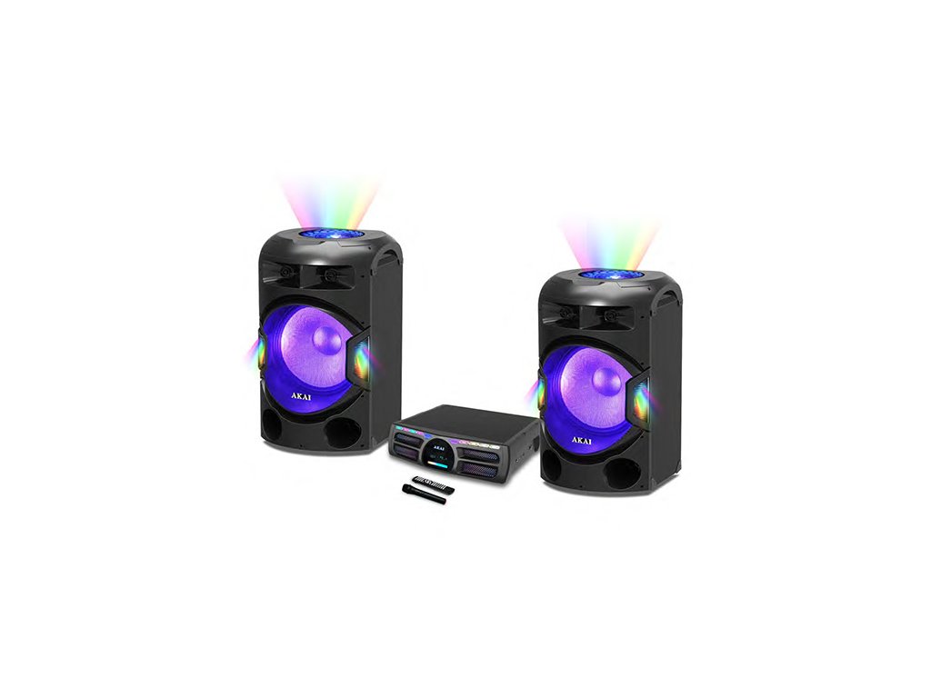 Reproduktor AKAI, Dual speaker system Y3, párty, Bluetooth, 3 x mikrofon, dálkový ovladač, LED světelné efekty, 400 W RMS