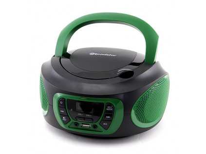 Přehrávač Roadstar, CDR-365U/GReen, přenosný, CD/MP3, rádio PLL, USB, AUX IN, CD, displej, 2x2 W, barva zelená