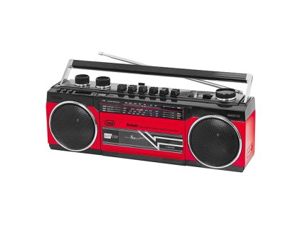 Radiomagnetofon Trevi, RR 501BT/RD, MW/FM/SW1-2, autostop, USB, čtečka SD, Bluetooth, vestavěný mikrofon, 230 V/4xD, barva červená