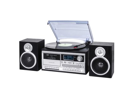 Hi-Fi systém Trevi, TT 1072 DAB BK, gramofon, reproduktory, retro, Bluetooth, MP3, CD, kazeta, dálkové ovládání