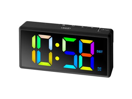 Budík Trevi, EC 886 BK, digitální, vícebarevný LED displej, hodiny, stmívání displeje, Snooze, síť/baterie
