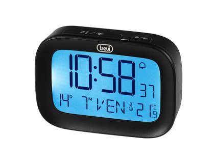 Budík Trevi, SLD 3850 BK, LCD displej, teploměr, kanlendář, Snooze, 2 x AAA
