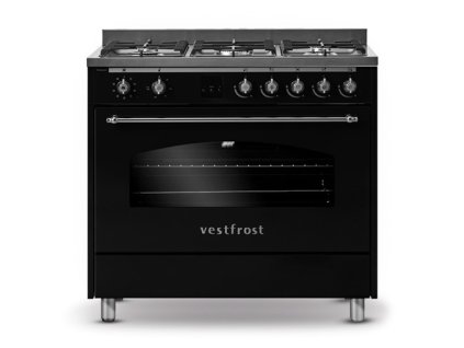 Sporák Vestfrost, VC-993wnPBK, plynový, retro, 9 pečících programů, s troubou, objem 105 L, 5 hořáků, max. 3200 W