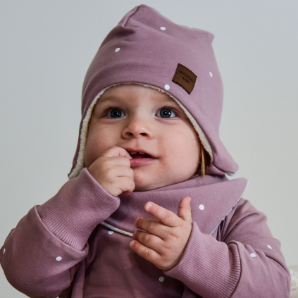 Nákrčník šátek pro miminko podšitý bio bavlněným beránkem / starorůžový