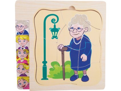 Puzzle babičky život - vývojové vrstvené puzzle ze dřeva, 5 vrstev , 28 dílů