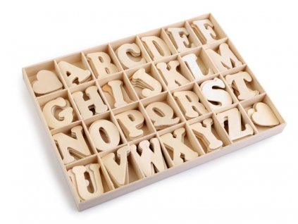 Samolepicí dřevěná písmena v krabici (112ks)