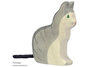 Sedící šedá kočka – dřevěné zvířátko Holztiger