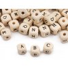 Dřevěná písmena, abeceda - korálky na navlékání 10x10 mm