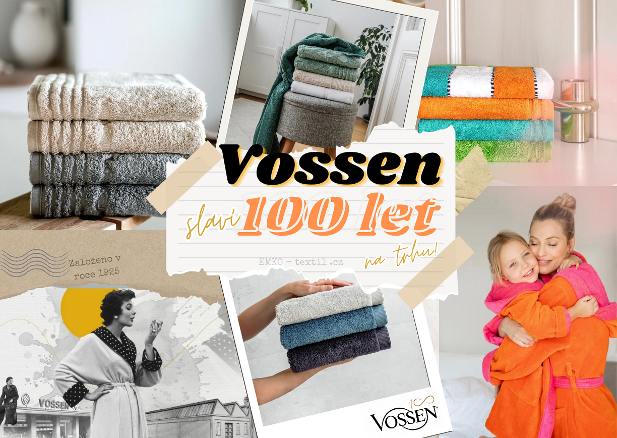 Oslavte s námi 100. výročí značky Vossen! Pořiďte si jedinečné froté produkty k této příležitosti a užijte si prémiovou kvalitu.