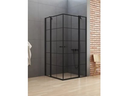 Sprchový kout New Soleo Black 90x90 cm rohový vstup se dvěma pevnými díly, ozdobné profily