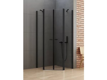 Sprchový kout New Soleo Black 90x90 cm pětiúhelník, dvoukřídlé dveře