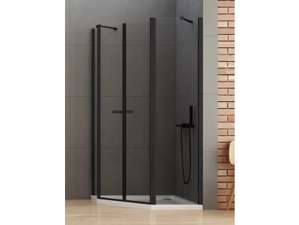 Sprchový kout New Soleo Black 100x80 cm asymetrický pětiuhelník, dvoukřídlé dveře