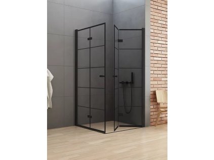 Sprchový kout New Soleo Black 90x80 cmrohový vstup, zalamovací s ozdobnými profily