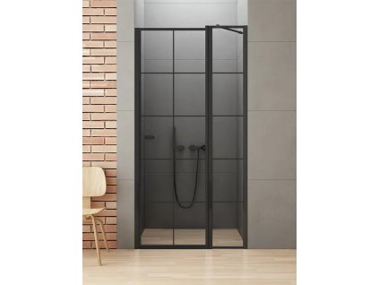 Dveře sprchové New Soleo Black 90 cm pravé s pevným dílem a ozdobnými profily, příčná vzpě