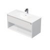 EMMY 100 cm bílá mat/bílá mat s jednou zásuvkou a otevřenou nikou, s umyvadlem Sistema (A3416/A3416)