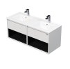 EMMY 120 cm bílá/černá s dvěma zásuvkami a 2x otevřenou nikou, s dvojumyvadlem Sistema (A0536/A3686)