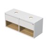EMMY 120 cm bílá/dub s dvěma zásuvkami a 2x otevřenou nikou, pro umyvadla na desku (A0536/H3730)